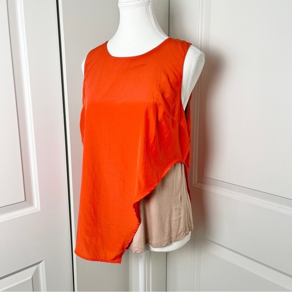 Anthropologie Bordeaux Orange Asymmetrical Colorblock Sleeveless Blouse – Medium